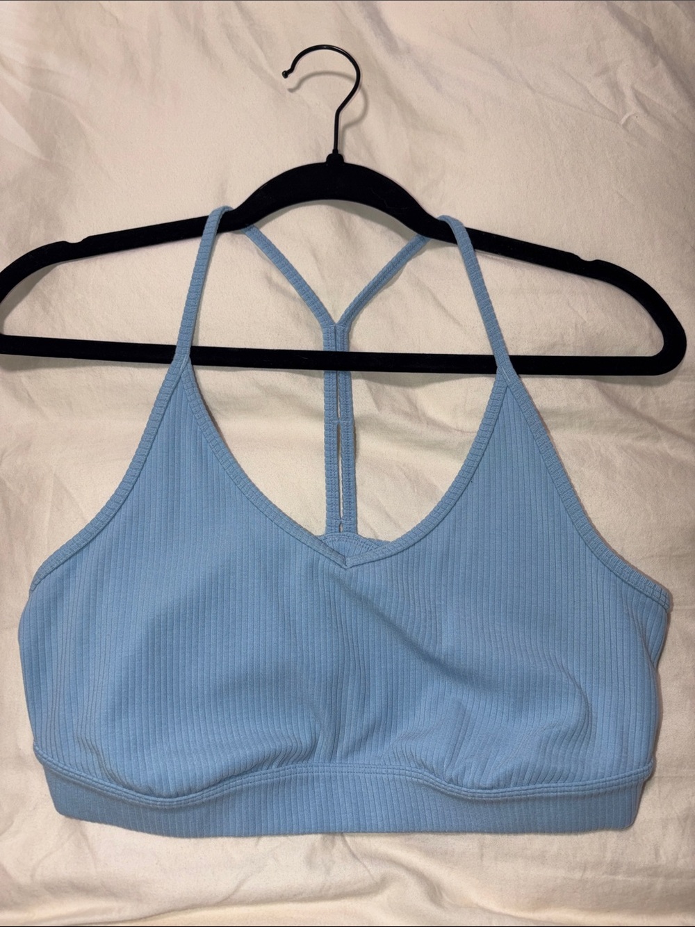 ALO Yoga Light Blue Ribbed Strappy Sports Bralette